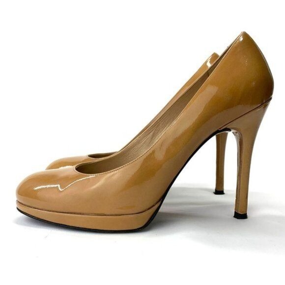 Stuart Weitzman Adobe Aniline Platswoon Nearly Nude Patent Leather Pumps Sz 8.5 - Picture 9 of 13